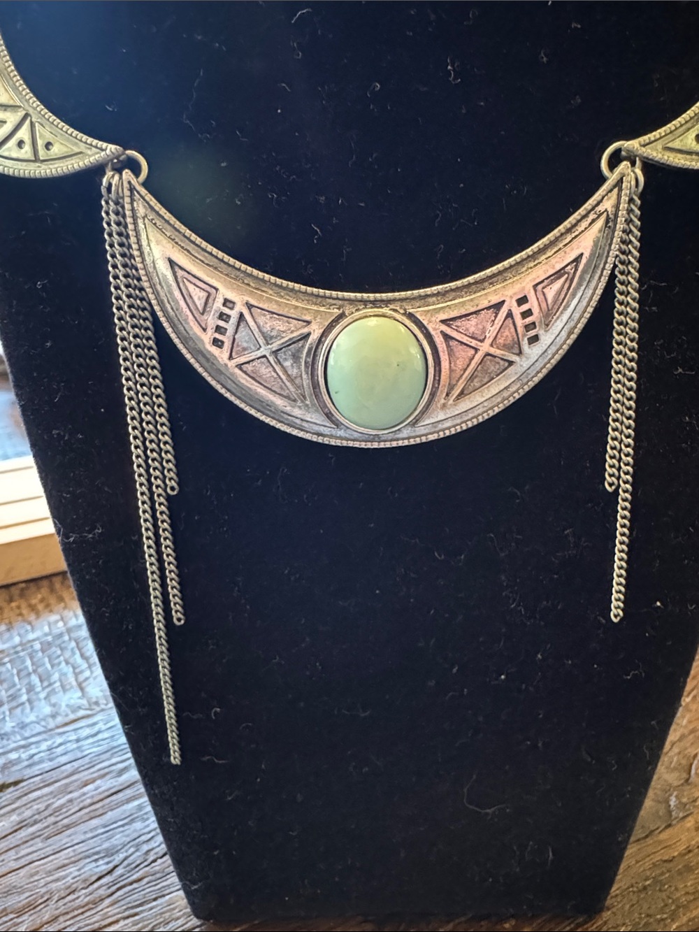 Vintage Steve Madden Boho Silver-Tone Crescent Necklace with Turquoise Accents - Picture 2 of 6